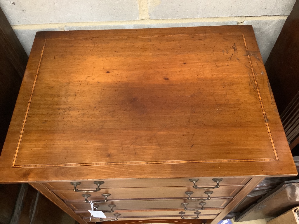 An Edwardian satinwood banded mahogany music cabinet, width 53cm depth 38cm height 91cm